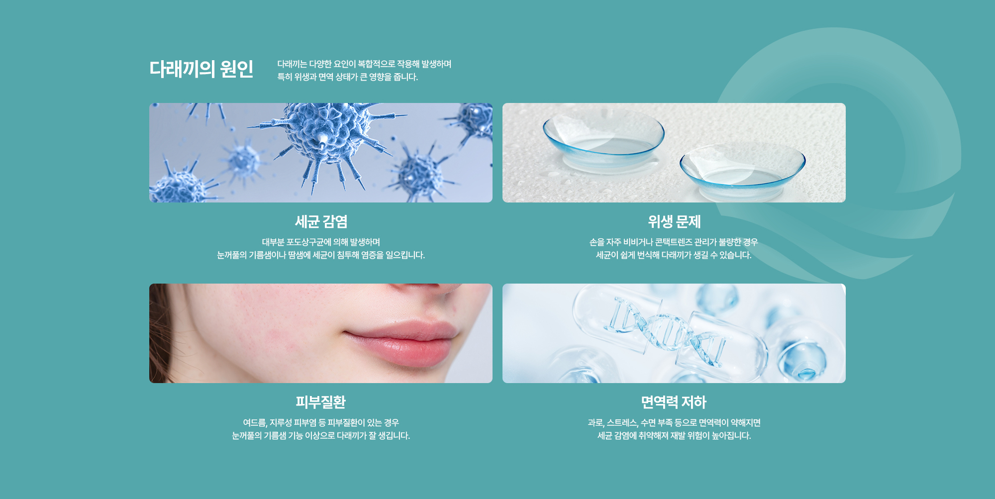 [다래끼의 원인] 세균 감염 / 위생 문제 / 피부질환 / 면역력 저하
